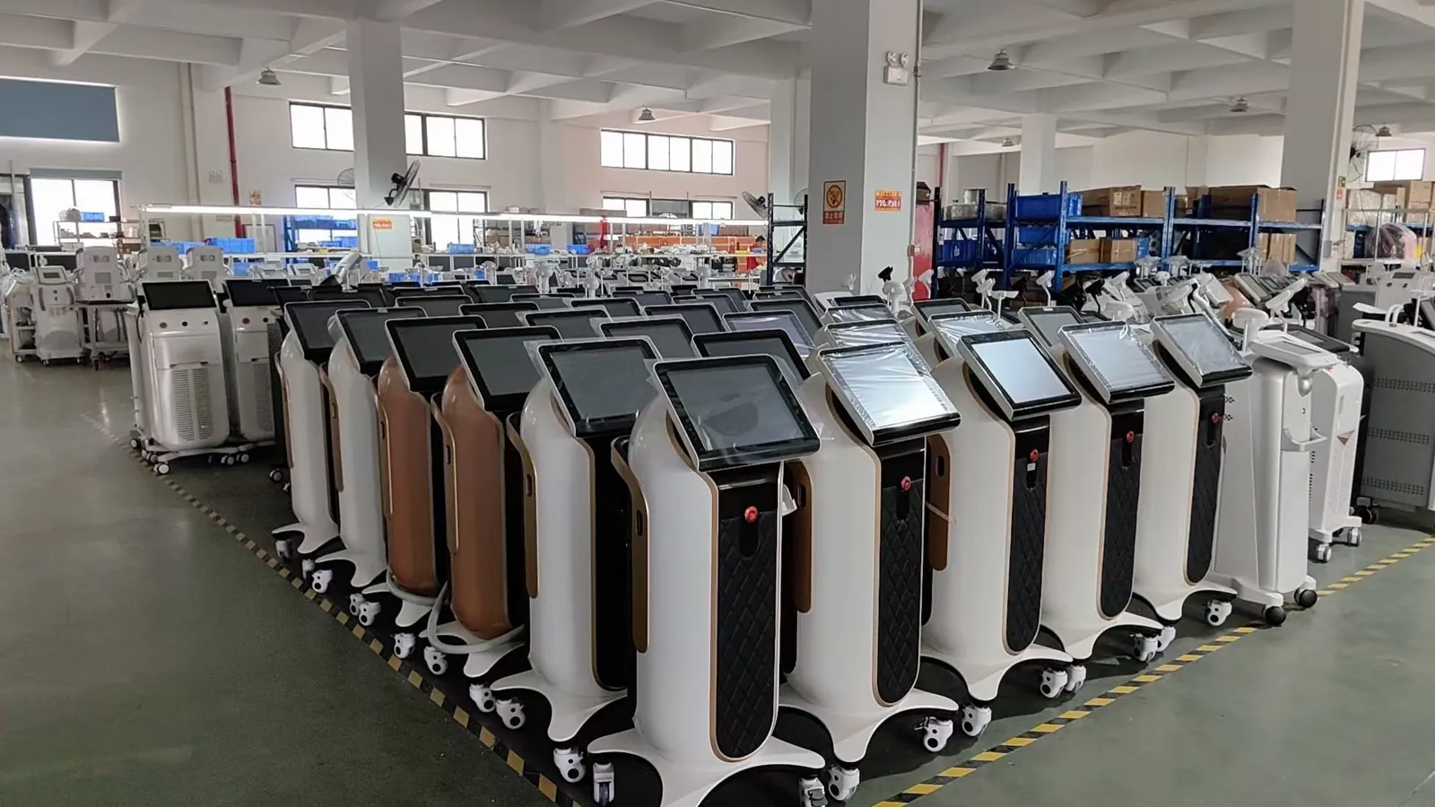Assembly line with units in production