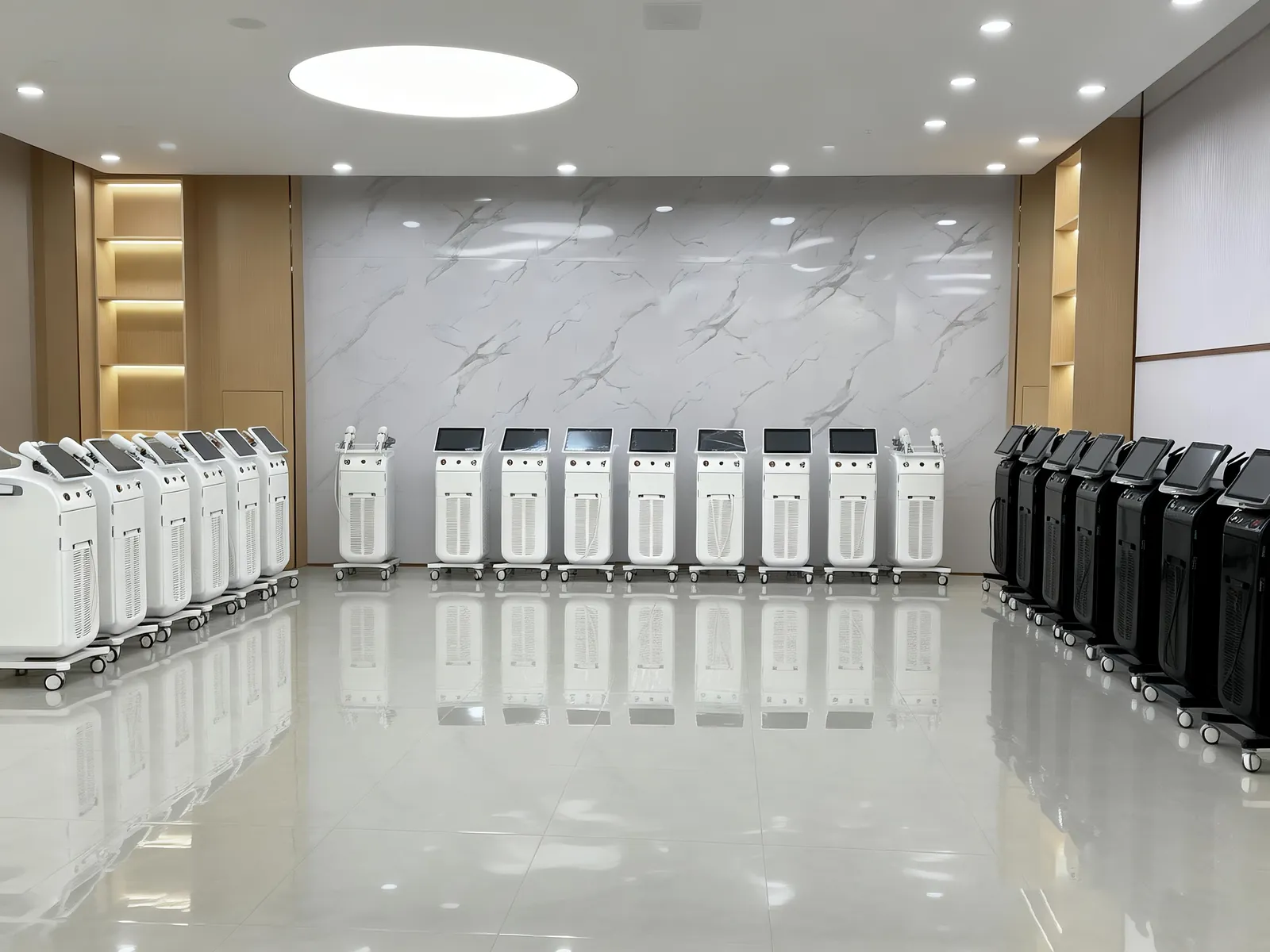 VORLINA showroom with rows of aesthetic devices