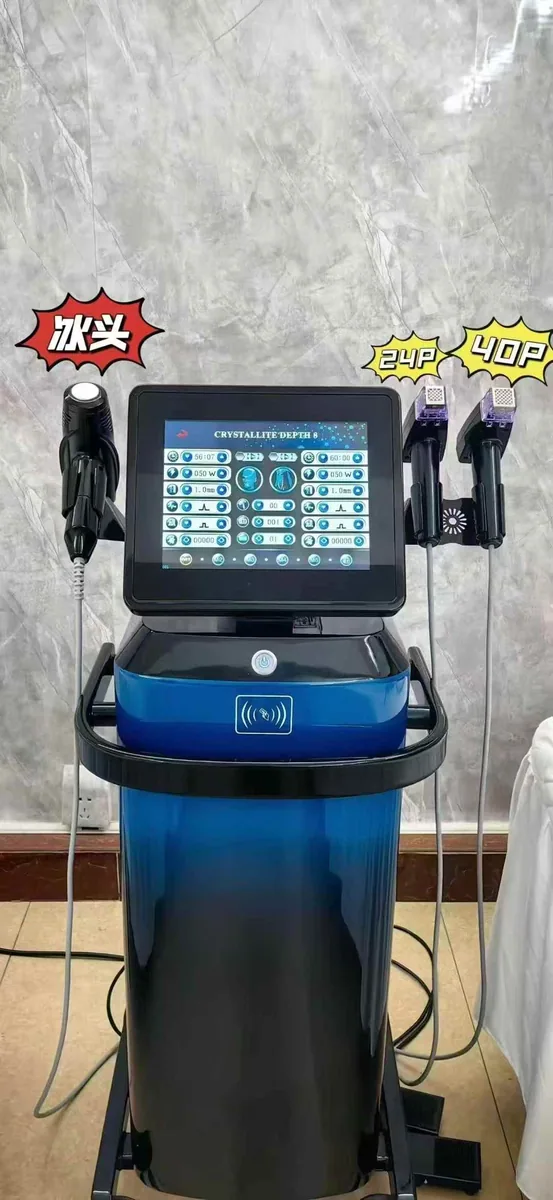 Unit in a working setup — Vertical Gold RF Microneedling Device (Triple-handle)