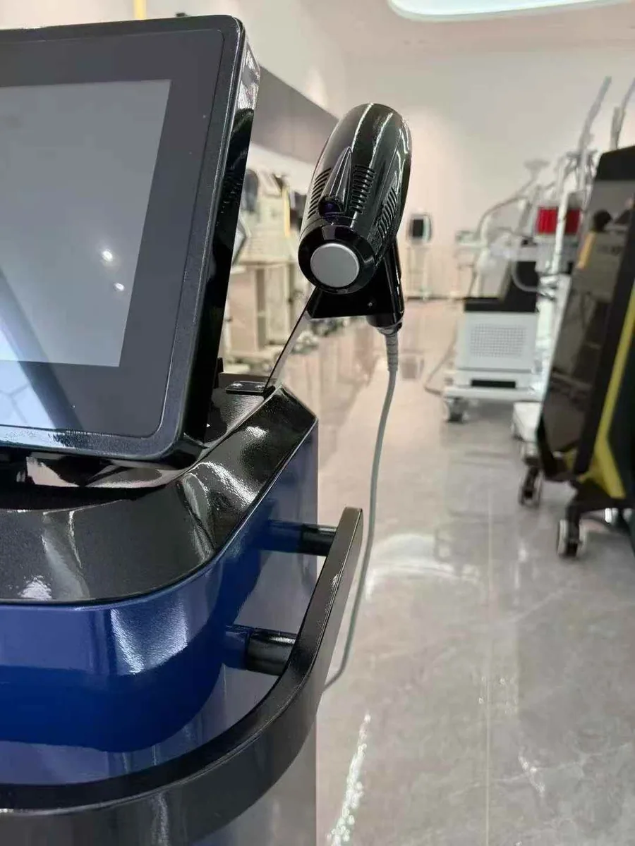 Unit in a working setup — Vertical Gold RF Microneedling Device (Triple-handle)