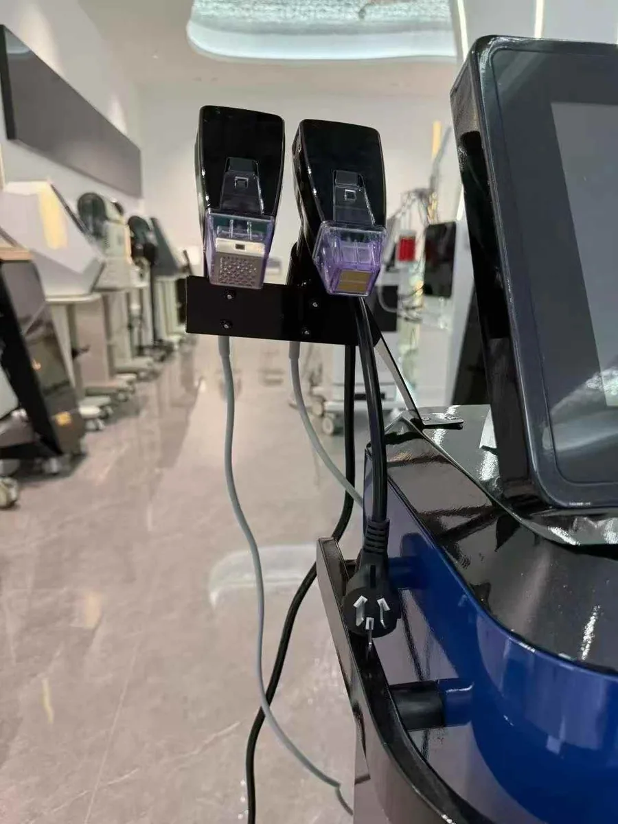 Unit in a working setup — Vertical Gold RF Microneedling Device (Triple-handle)