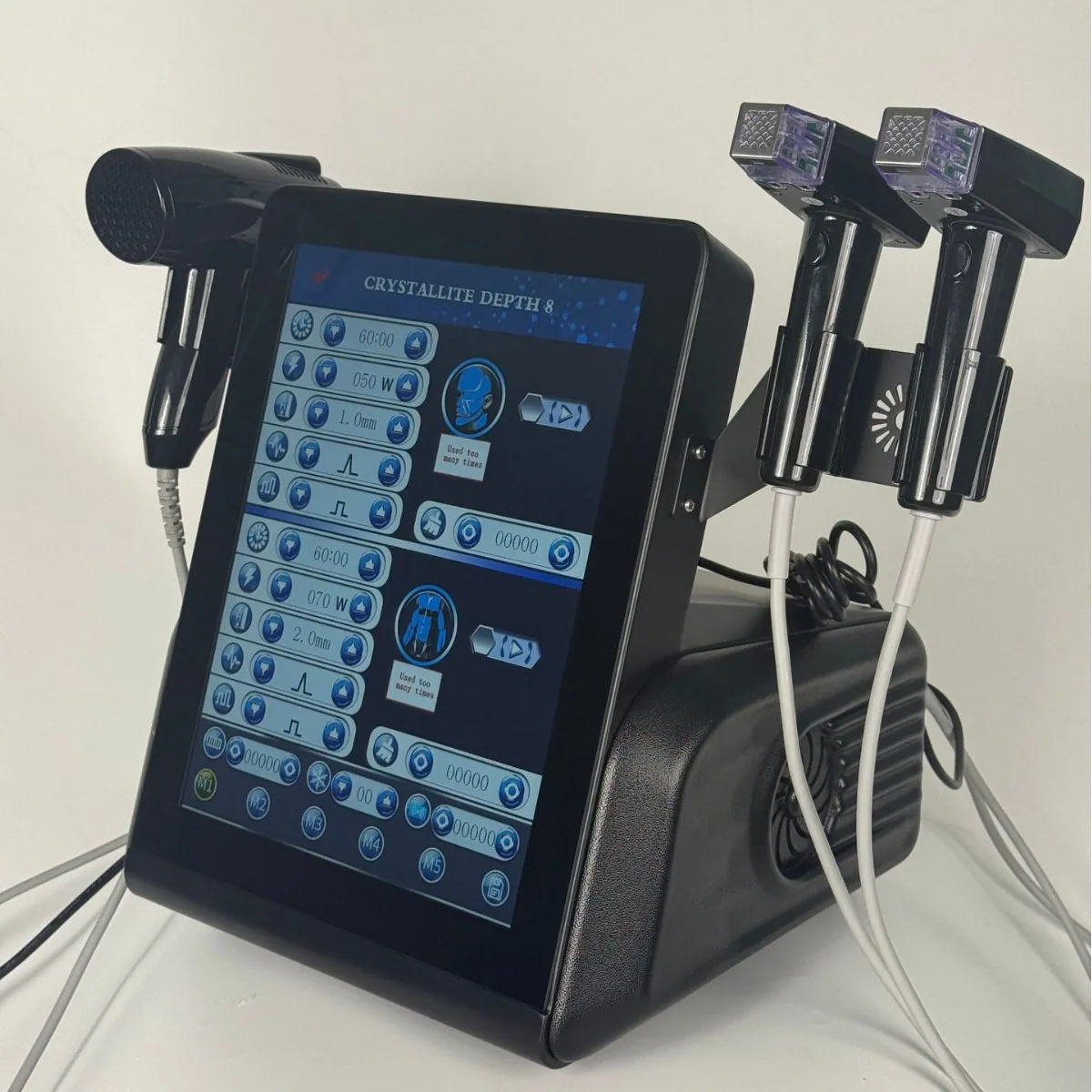Unit in a working setup — Desktop Gold RF Microneedling Device (Triple-handle)