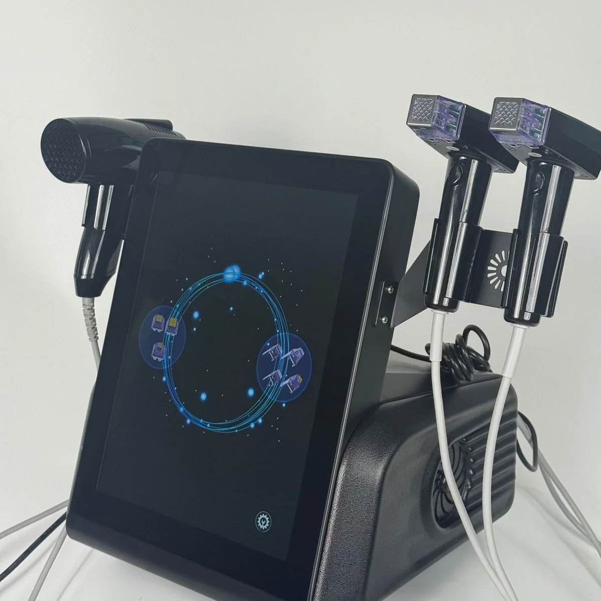 Unit in a working setup — Desktop Gold RF Microneedling Device (Triple-handle)
