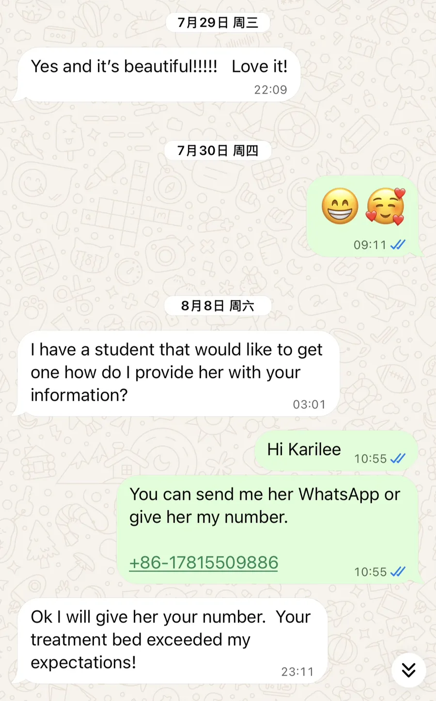 Buyer message about sending a student for a machine