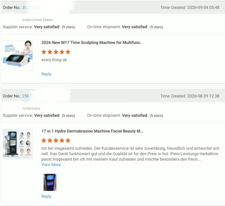 Marketplace order review with five stars