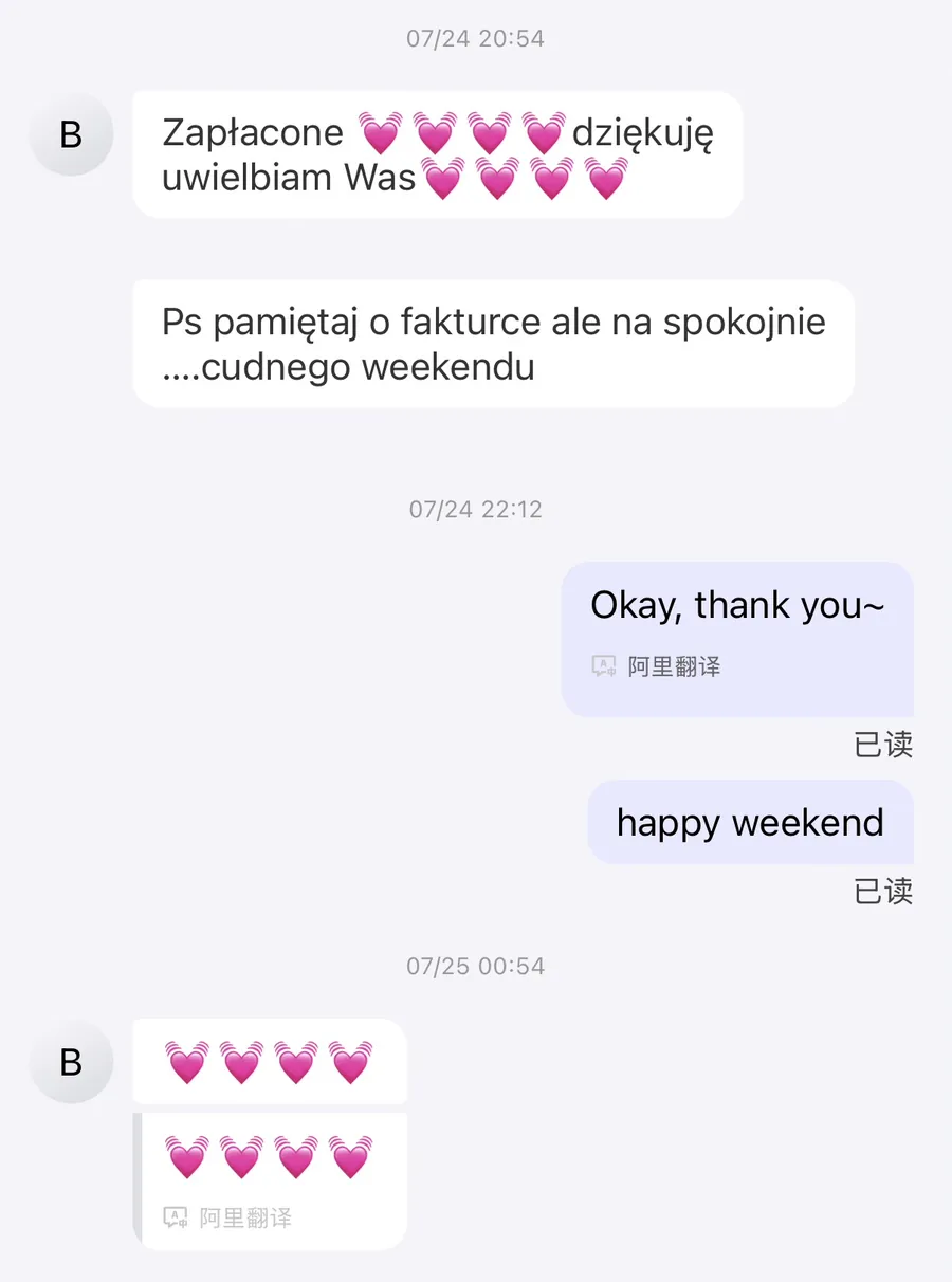 Buyer message confirming payment